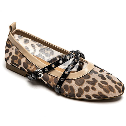 Ballerines Léopard à Brides Croisées – Élégance & Confort
