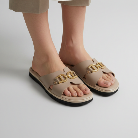 Sandale Élégante à Boucle Dorée
